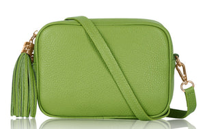 Lime Green Tassel Handbag In Italian Leather