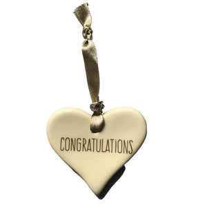 Ceramic Heart Congratulations with Gold ribbon by Dimbleby