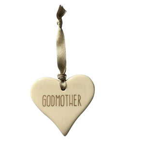 Ceramic Heart Godmother with Gold ribbon by Dimbleby