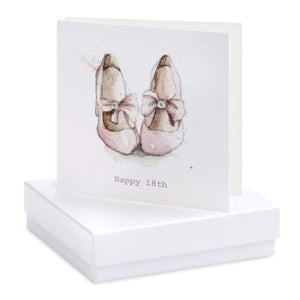 Happy 18th Pink Shoe Silver Earrings on Designer Card by Crumble and Core