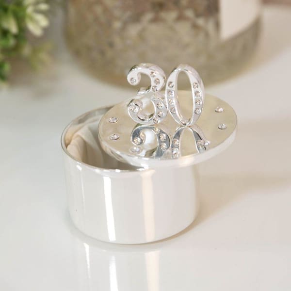 Silver plated trinket box with crystals - 30th Birthday