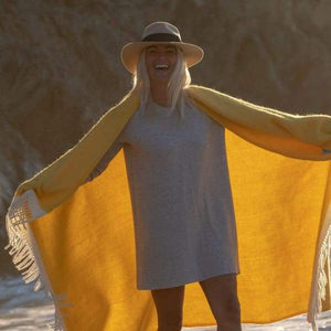 Yellow Herringbone 100% Wool Blanket - 150 x 130cm - Home - Blanket