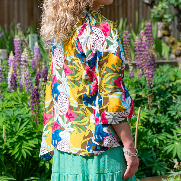 Tropical flower and Dragonfruit print kimono