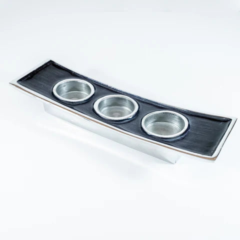 Brushed Black Enamelled Aluminium Triple Tealight  Holder