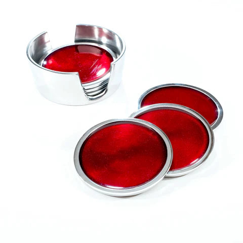 Red Enamelled Aluminium Coasters - Set of 6