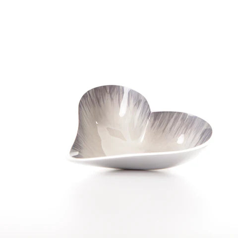 Brushed Grey/Silver Enamelled Heart Dish On Silvery Polished Aluminium small