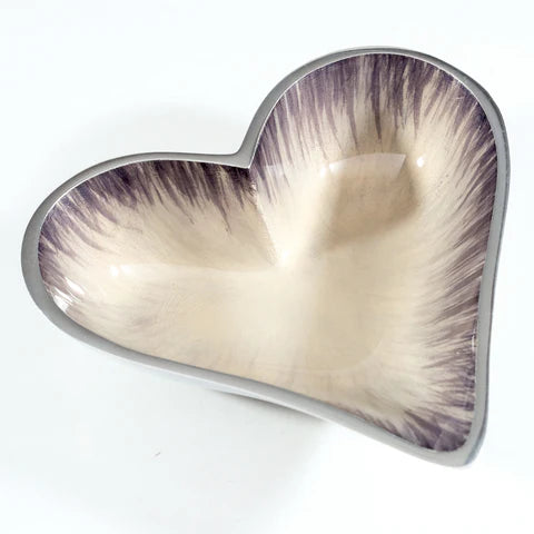 Brushed Grey/Silver Enamelled Heart Dish On Silvery Polished Aluminium small