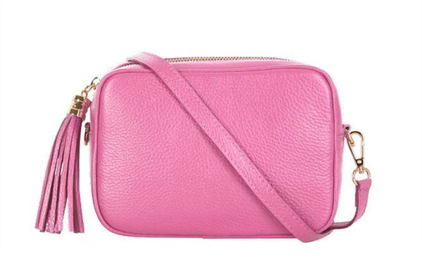 Candy Pink Tassel Handbag In Italian Leather