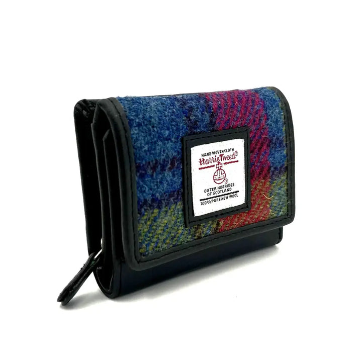 Trifold Purse in Blue & Pink Check - Harris Tweed