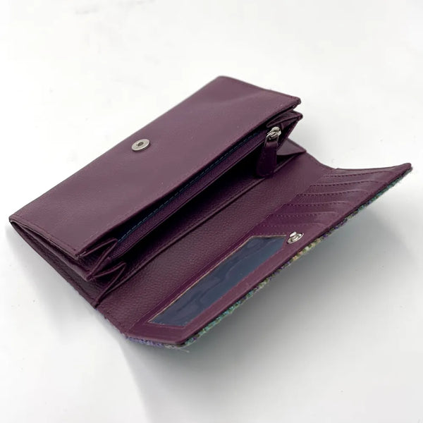 Harris Tweed Envelope Purse In Purple & Green Plaid