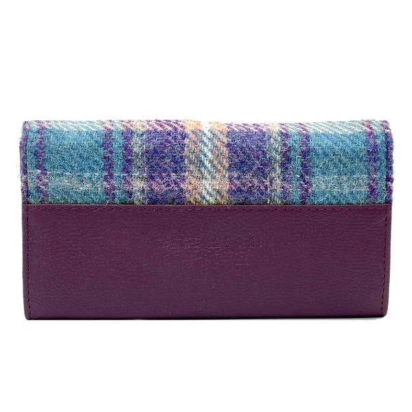 Harris Tweed Envelope Purse In Purple & Green Plaid