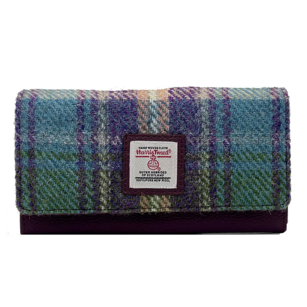 Harris Tweed Envelope Purse In Purple & Green Plaid