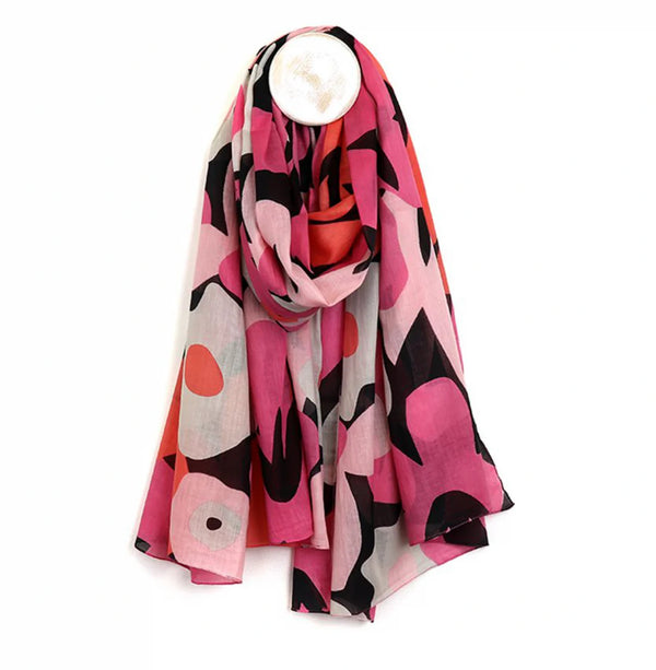 Pink & Black Poppy Print Scarf
