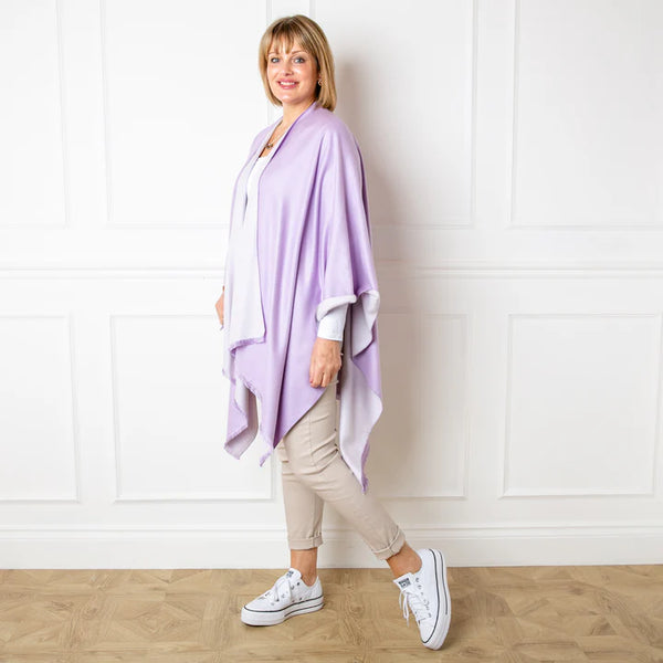 Lilac & Cream Tess Reversible Poncho Wrap by Tilley & Grace