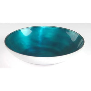 Aqua Enamelled Large Round Bowl On Silver Polished Aluminium - fineandsandy