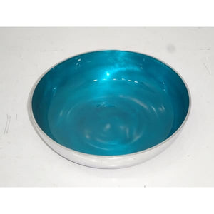 Aqua Enamelled Silvery Aluminium Fruit Bowl - fineandsandy