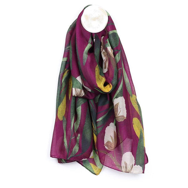 Aubergine & Green Botanical Scarf - Peace of Mind - fineandsandy