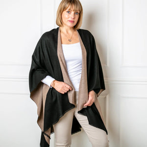 Black & Camel Tess Reversible Poncho Wrap by Tilley ad Grace - fineandsandy