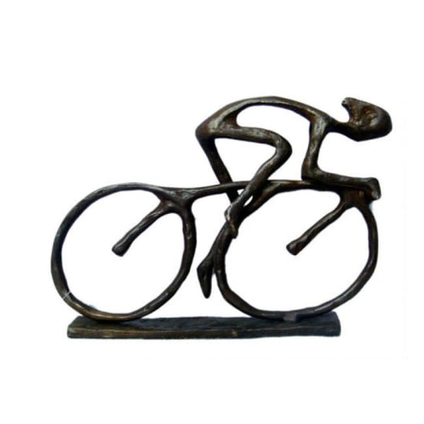 Bronzed Cyclist Sculpture - Metal - fineandsandy