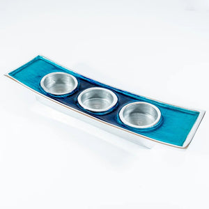 Brushed Aqua Enameled Aluminium Triple Tealight Holder - fineandsandy