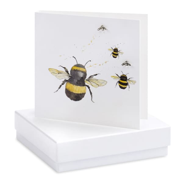 Bumble Bee Silver Earrings On Designer Card by Crumble and Core - fineandsandy