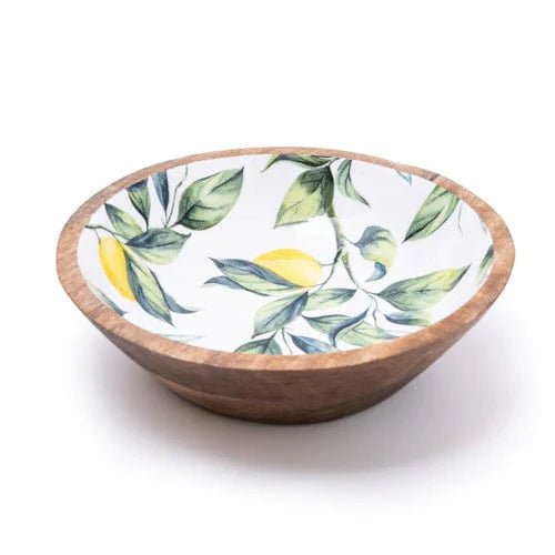 Lemon & Leaves Mango Wood Bowl - 24cm