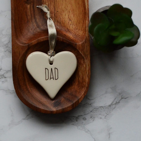 Ceramic Heart Dad with Black ribbon by Dimbleby - fineandsandy