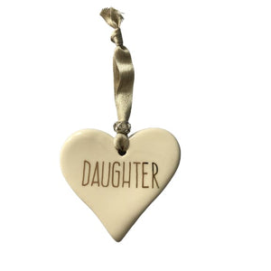 Ceramic Heart Daughter with Gold ribbon by Dimbleby - fineandsandy