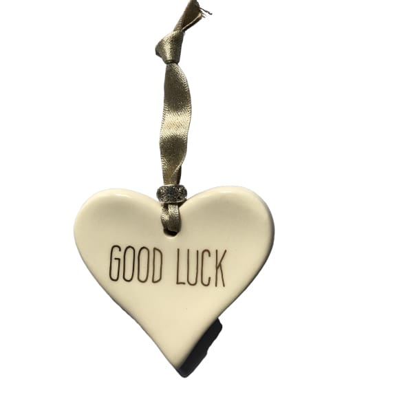 Ceramic Heart Good Luck with Gold ribbon by Dimbleby - fineandsandy