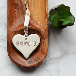 Ceramic Heart Granddaughter with Gold ribbon by Dimbleby - fineandsandy