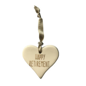 Ceramic Heart Happy Retirement with Gold ribbon by Dimbleby - fineandsandy