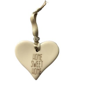 Ceramic Heart Home Sweet Home with Gold ribbon by Dimbleby - fineandsandy