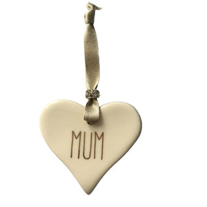 Ceramic Heart Mum with Gold ribbon by Dimbleby - fineandsandy