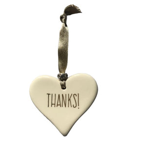 Ceramic Heart Thanks with Gold ribbon by Dimbleby - fineandsandy