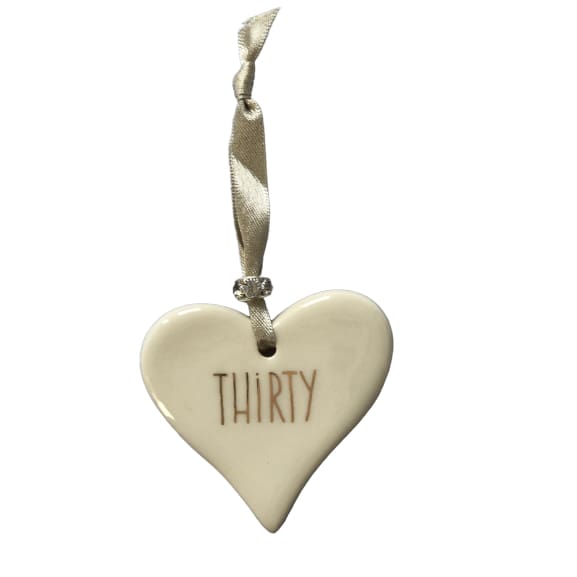 Ceramic Heart Thirty with Gold ribbon by Dimbleby - fineandsandy