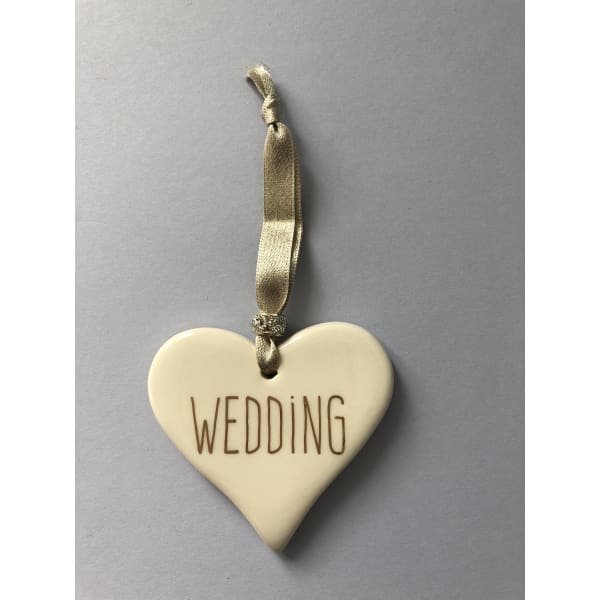 Ceramic Heart Wedding with Gold ribbon by Dimbleby - fineandsandy