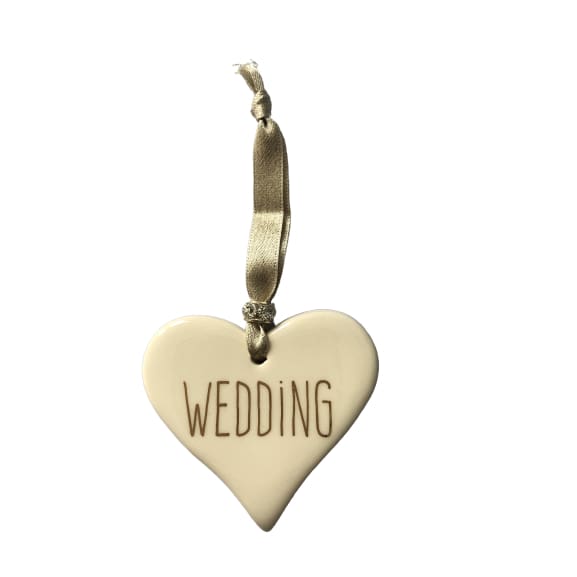 Ceramic Heart Wedding with Gold ribbon by Dimbleby - fineandsandy