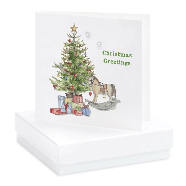 Christmas Tree & Rocking horse & Sterling Silver Star Earrings on a card - fineandsandy