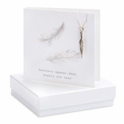 Feather Necklace on Presentation card by Crumble and Core - fineandsandy