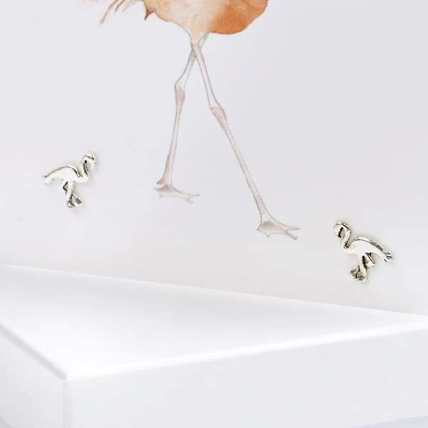 Flamingo Silver Earrings On Designer Card by Crumble and Core - fineandsandy