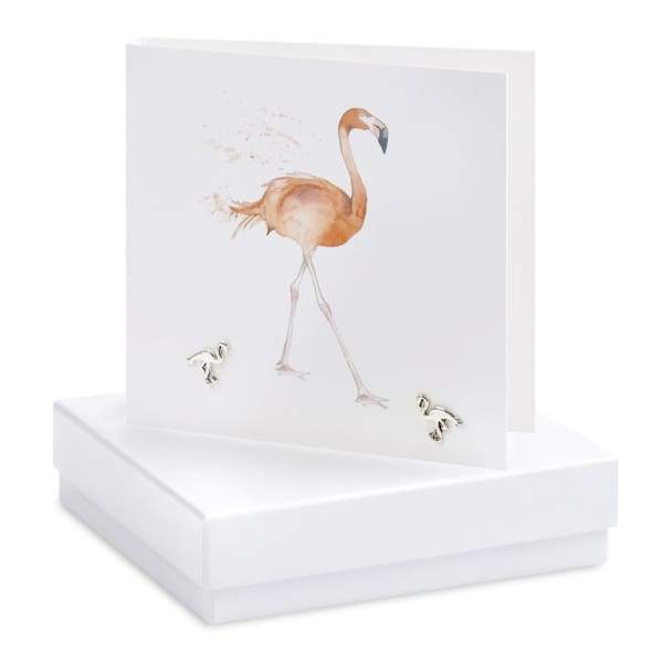 Flamingo Silver Earrings On Designer Card by Crumble and Core - fineandsandy