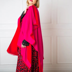 Fuchsia and Scarlet Tess Reversible Poncho Wrap by Tilley & Grace - fineandsandy