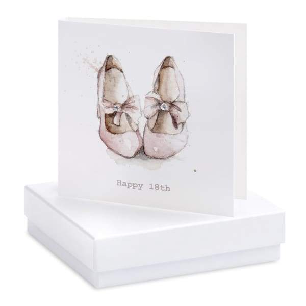 Happy 18th Pink Shoe Silver Earrings on Designer Card by Crumble and Core - fineandsandy