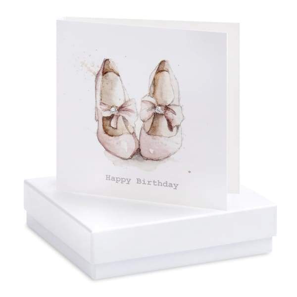 Happy Birthday Pink Shoe Silver Earrings on Designer Card by Crumble and Core - fineandsandy