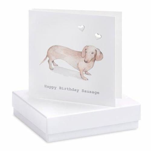 Happy Birthday Sausage Designer Card With Heart Earrings by Crumble and Core - fineandsandy