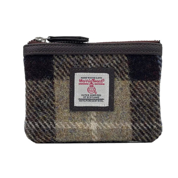 Harris Tweed Coin Purse In Blue & Brown Check - fineandsandy