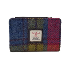 Harris Tweed Medium Zip Purse In Blue/Pink Check - fineandsandy