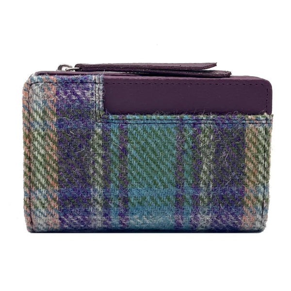 Harris Tweed Medium Zip Purse In Purple & Green Plaid - fineandsandy