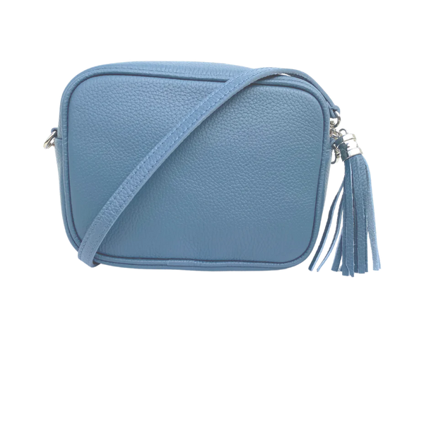 Light Blue Tassel Handbag In Italian Leather