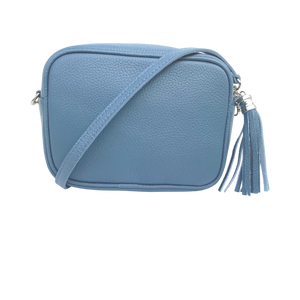 Light Blue Tassel Handbag In Italian Leather